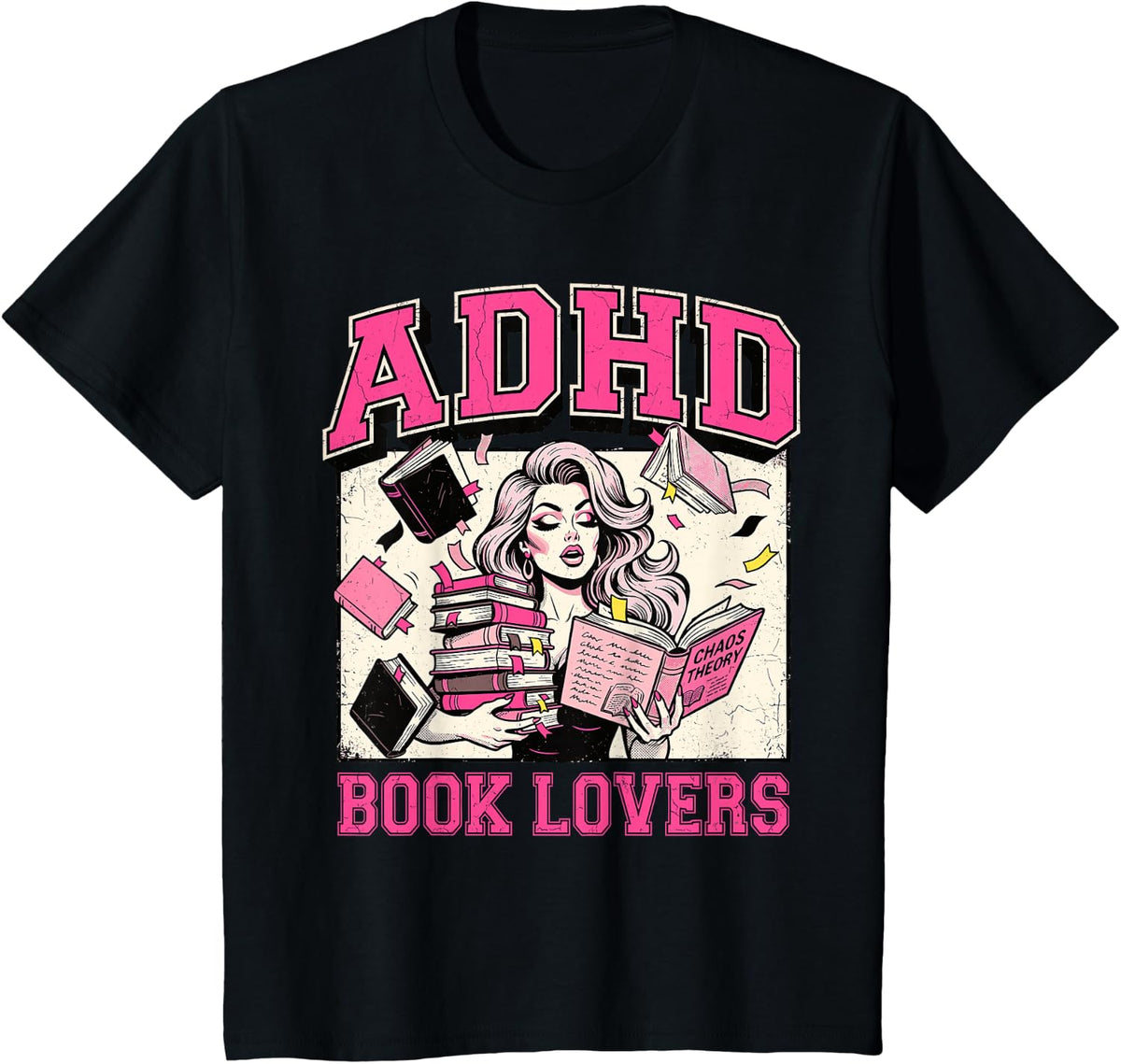 Funny ADHD Shirt Women Bookish, ADHD Book Lovers T-Shirt - Black