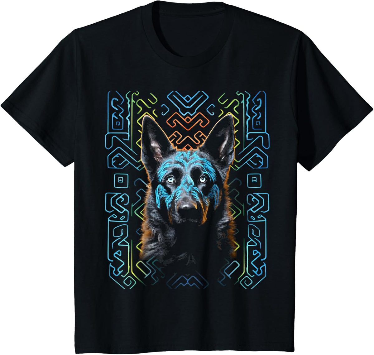 German Shepherd Dog Mandala Pet Art Graphic German Shepherd T-Shirt - Black