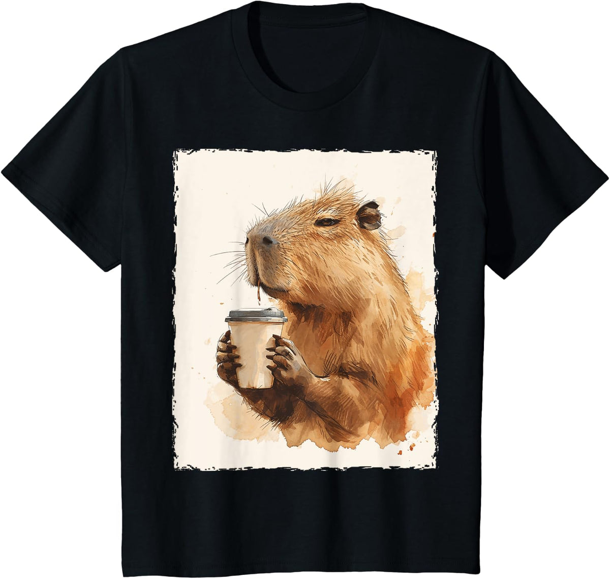 Capybara Is Drinking Coffee T-Shirt - Black