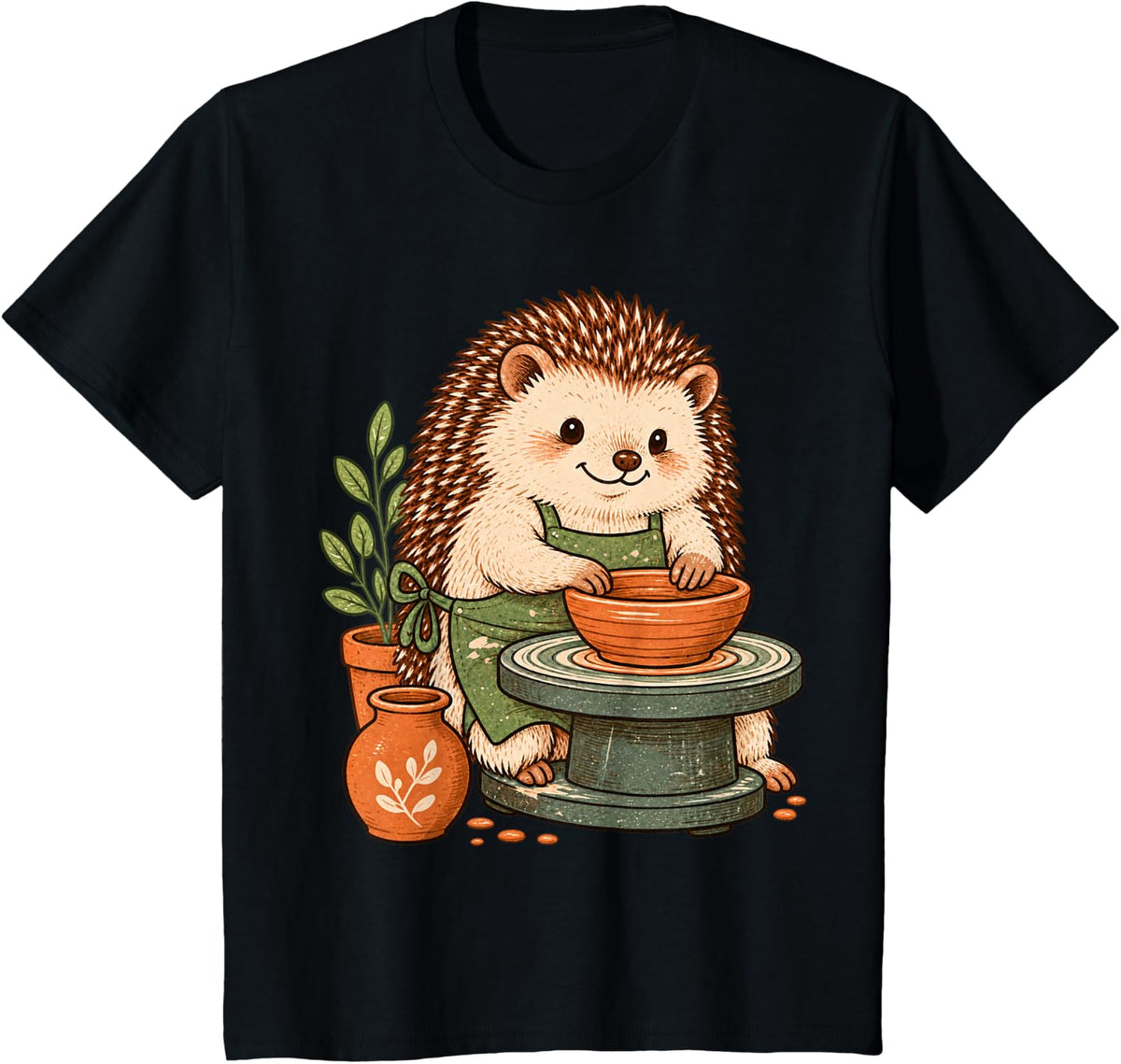 Cute Hedgehog Pottery Wheel Vintage Ceramic Art T-Shirt - Black