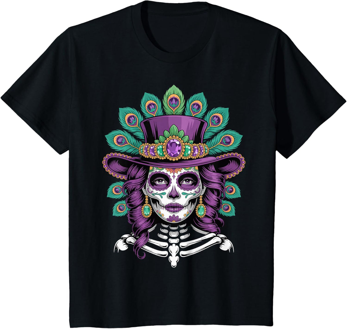 Mardi Gras Sugar Skull Mardi Gras Carnival Party Women Girl T-Shirt - Black