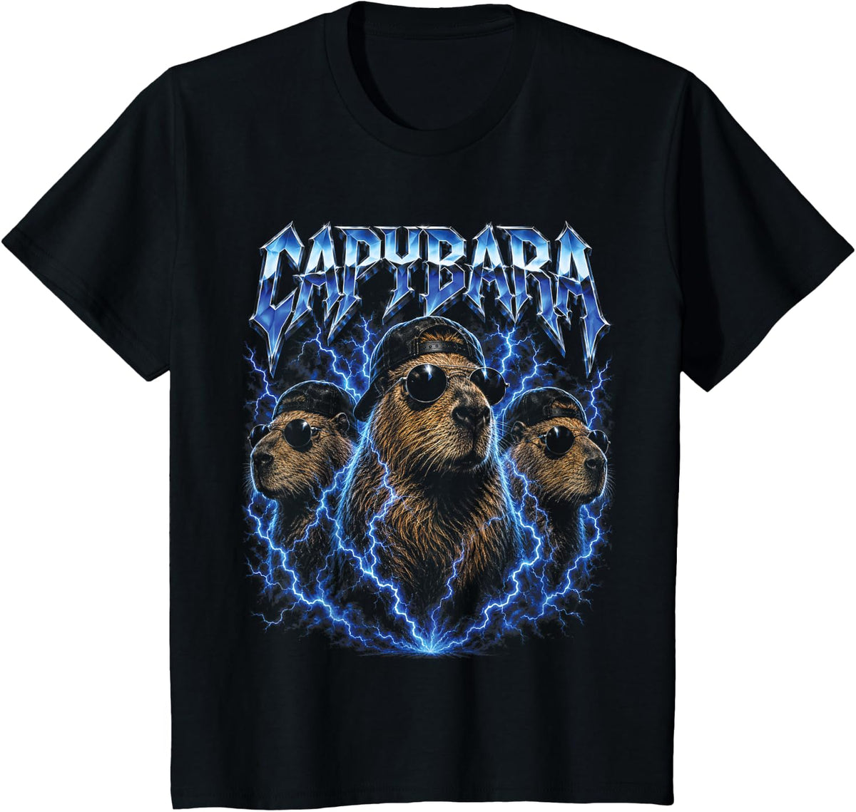 Capybara Vintage Meme 90s Heavy Retro Capybara Animal Lover T-Shirt - Black