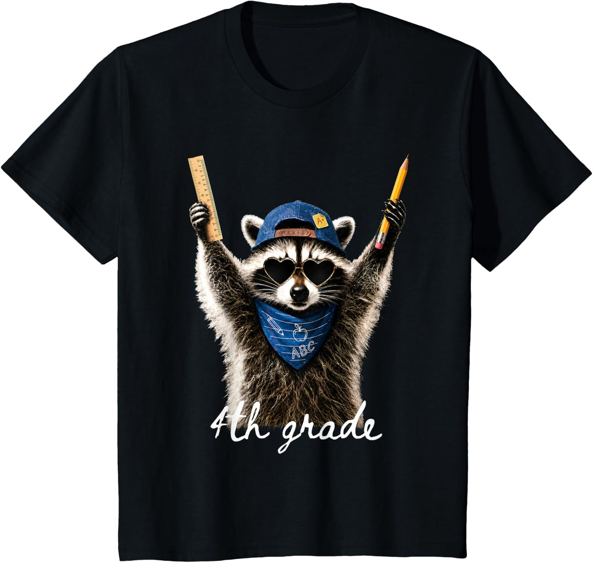 Fourth 4th Grade Raccoon Sunglasses First Day Back to School T-Shirt - Black