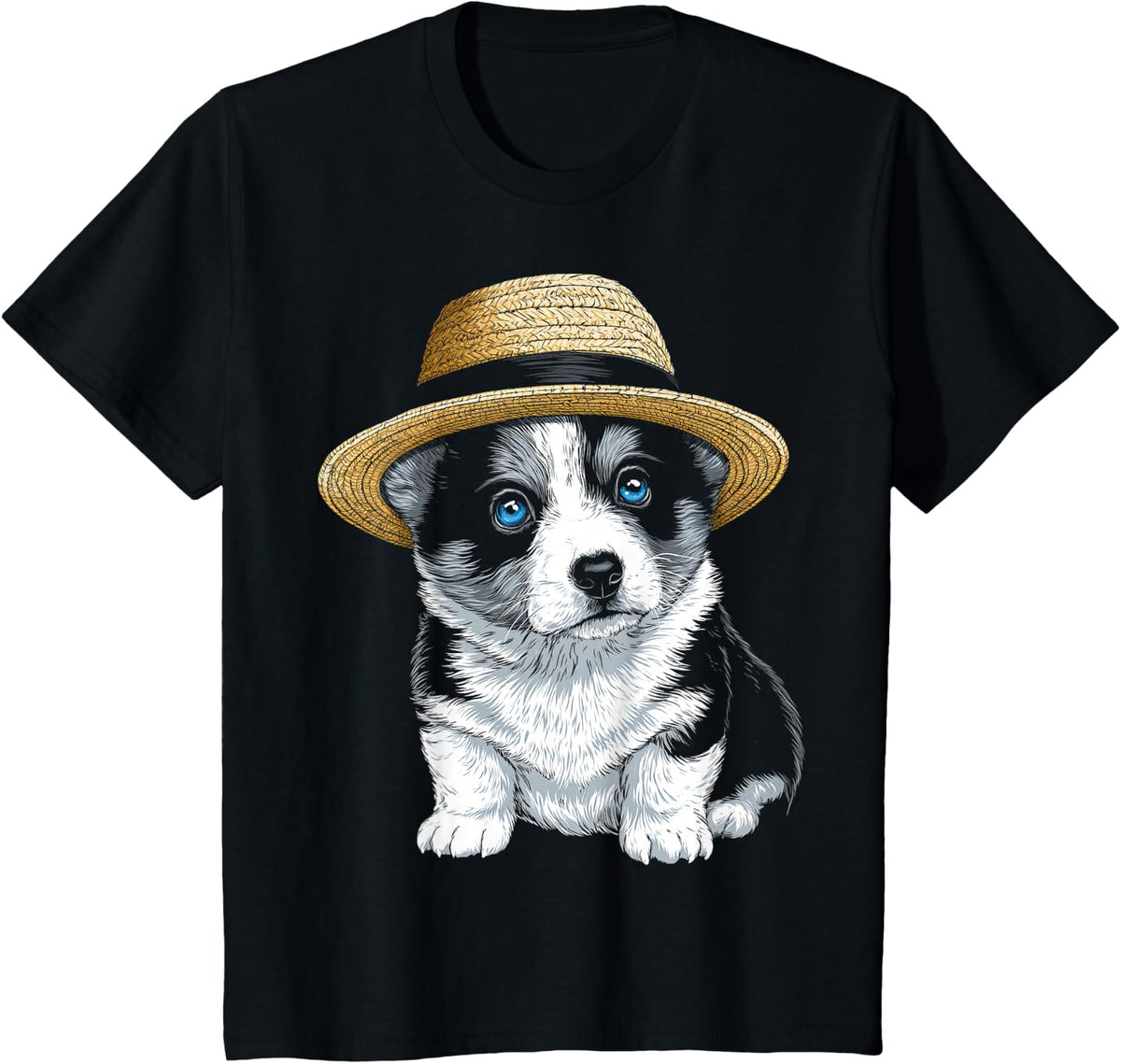 Blue Eyes Illustration Pembroke Welsh Corgi Dog Dad T-Shirt - Black