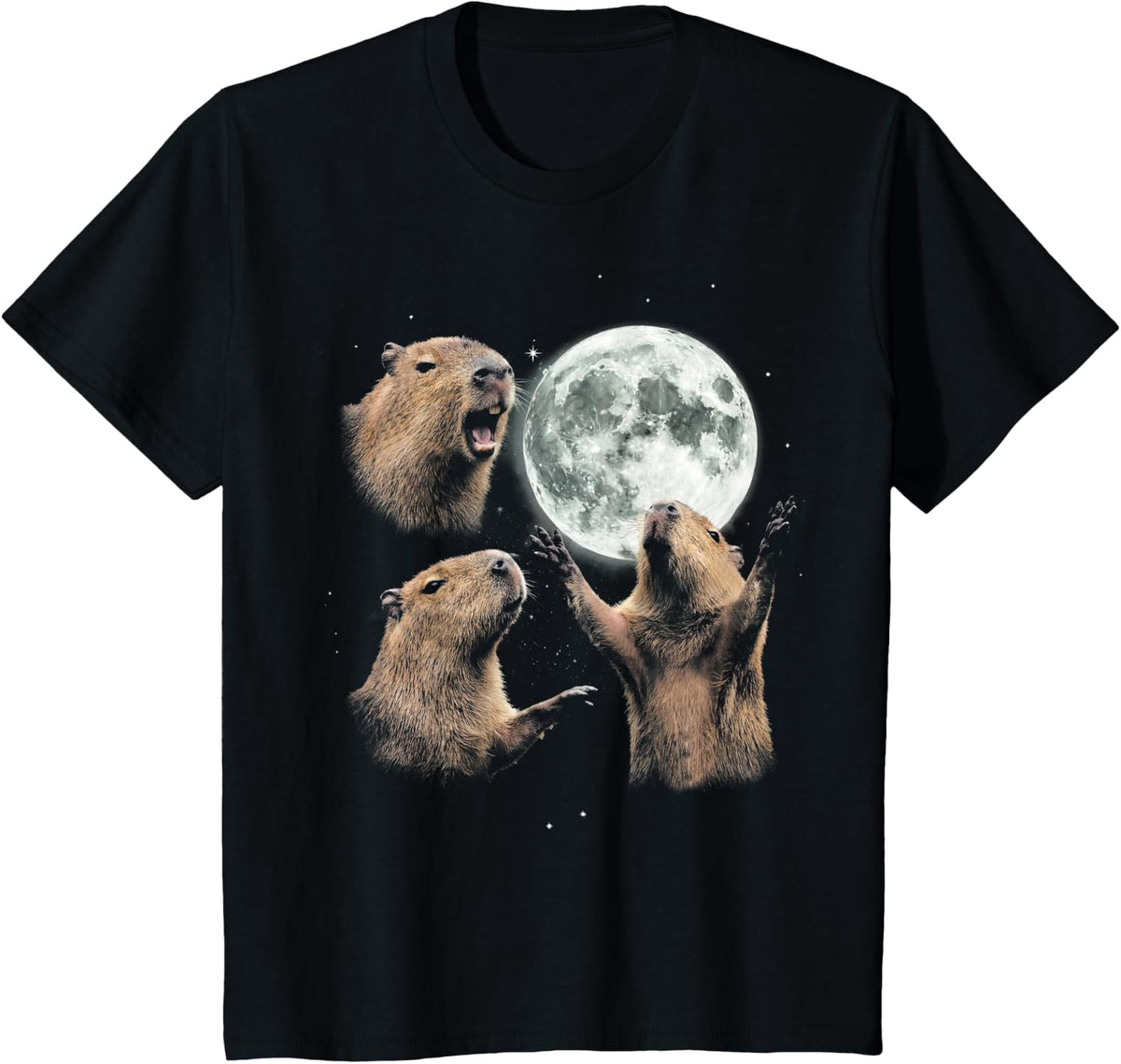 Funny Capybara Howling at Moon Vintage 90s Graphic T-Shirt - Black