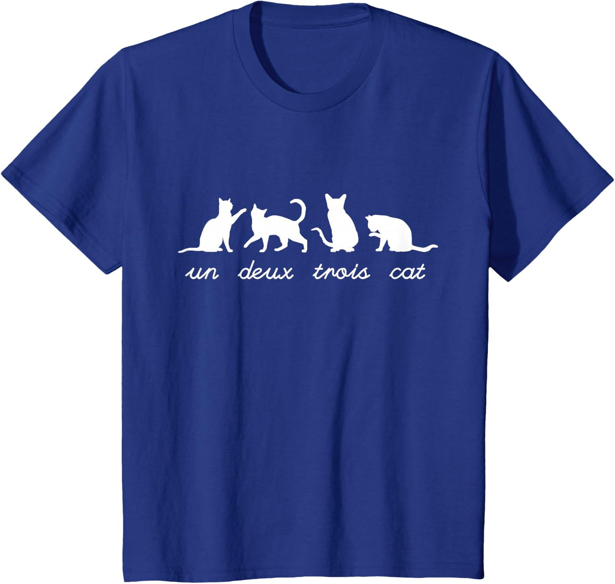 Un Deux Trois Cat Cute Funny French Word Game T-Shirt - Royal Blue