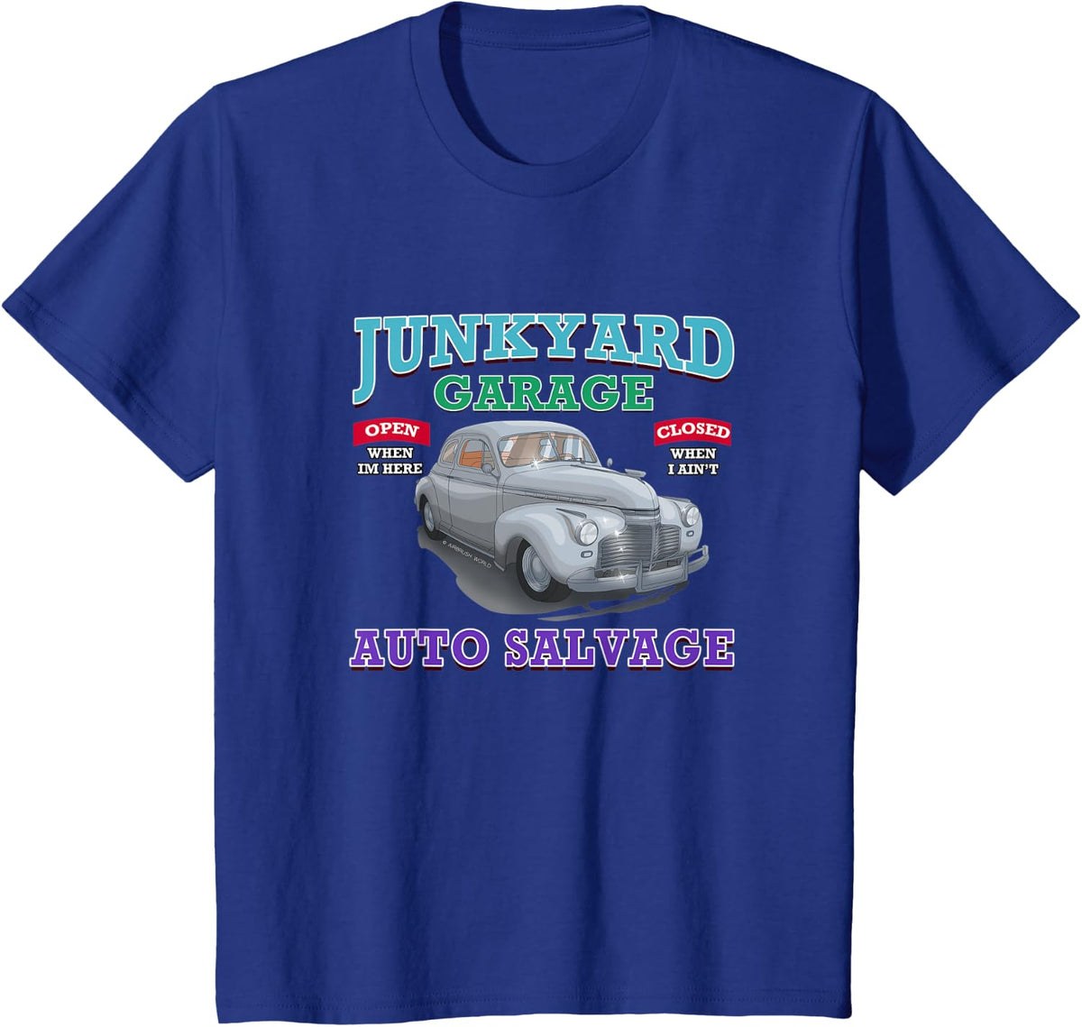 Junkyard Classic Car Garage Hot Rod Tee Novelty Gift T-Shirt - Royal Blue