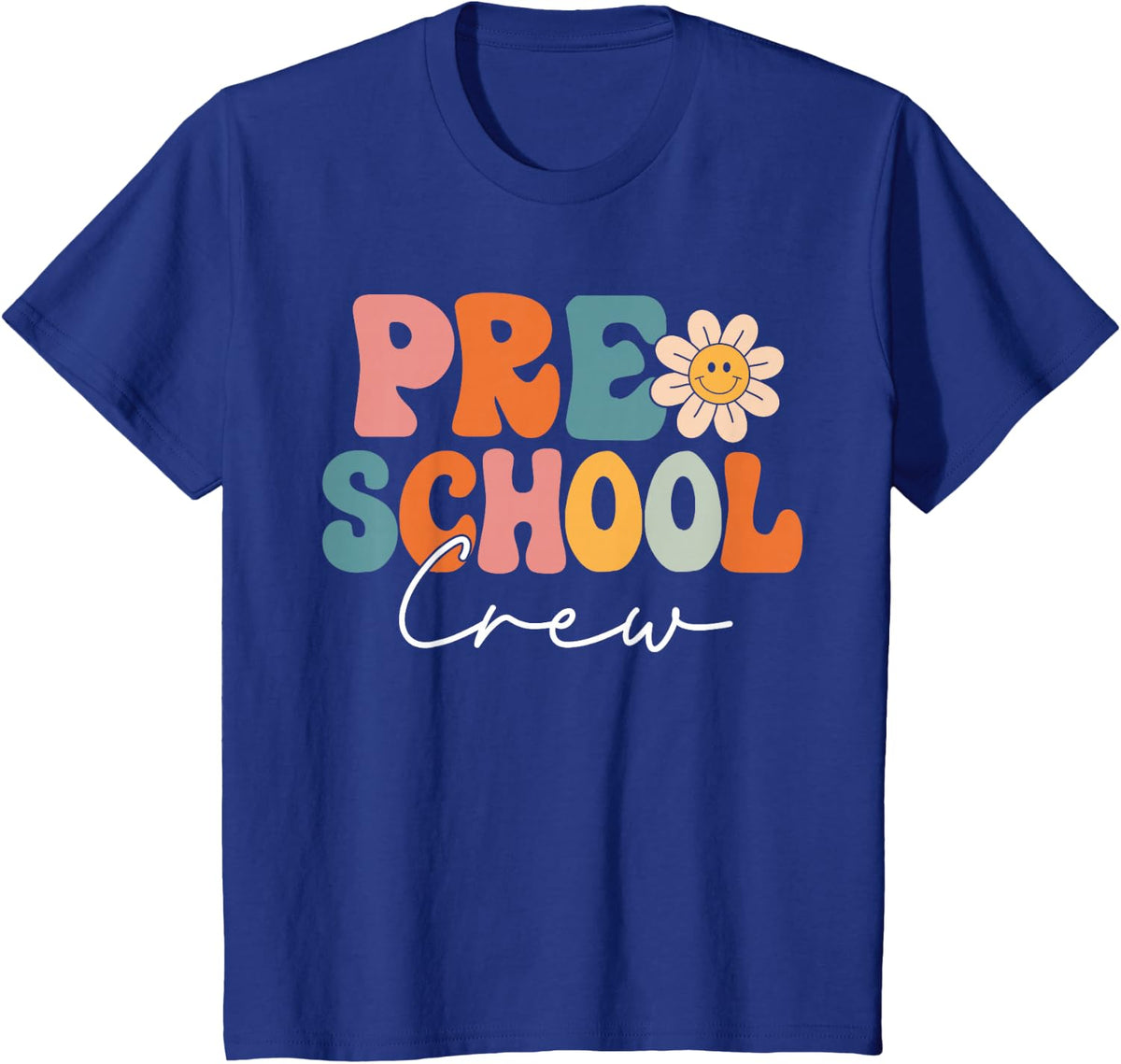 Preschool Crew Team Retro Groovy Vintage Back To School T-Shirt - Royal Blue