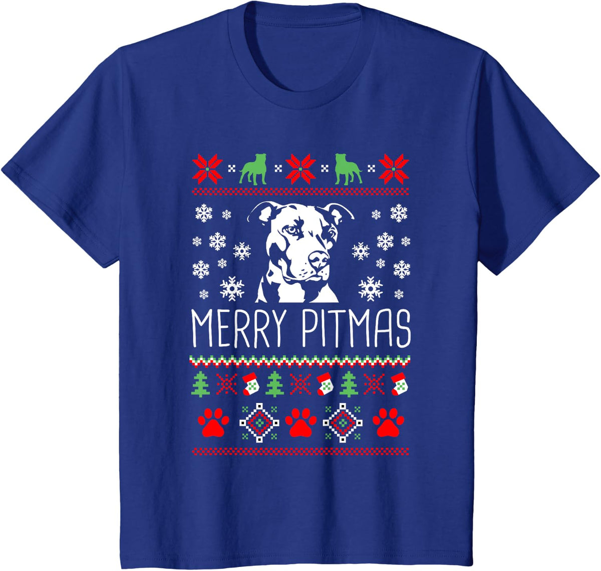 Pitbull Lovers T-Shirt Merry Pitmas Ugly Christmas Theme T-Shirt - Royal Blue