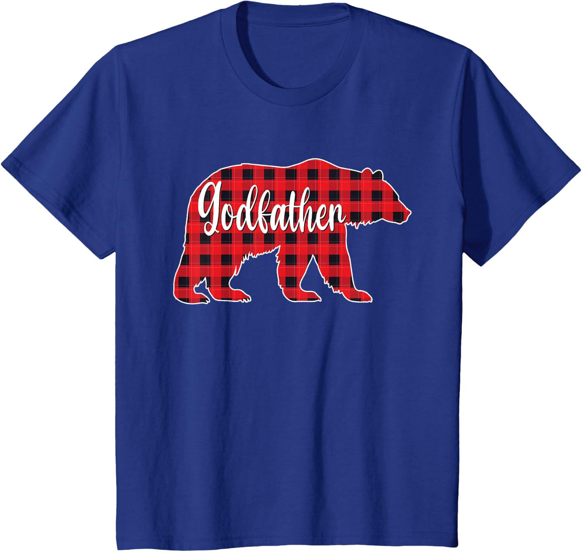 Bear Red Plaid Christmas Pajama Matching Family Godfather T-Shirt - Royal Blue
