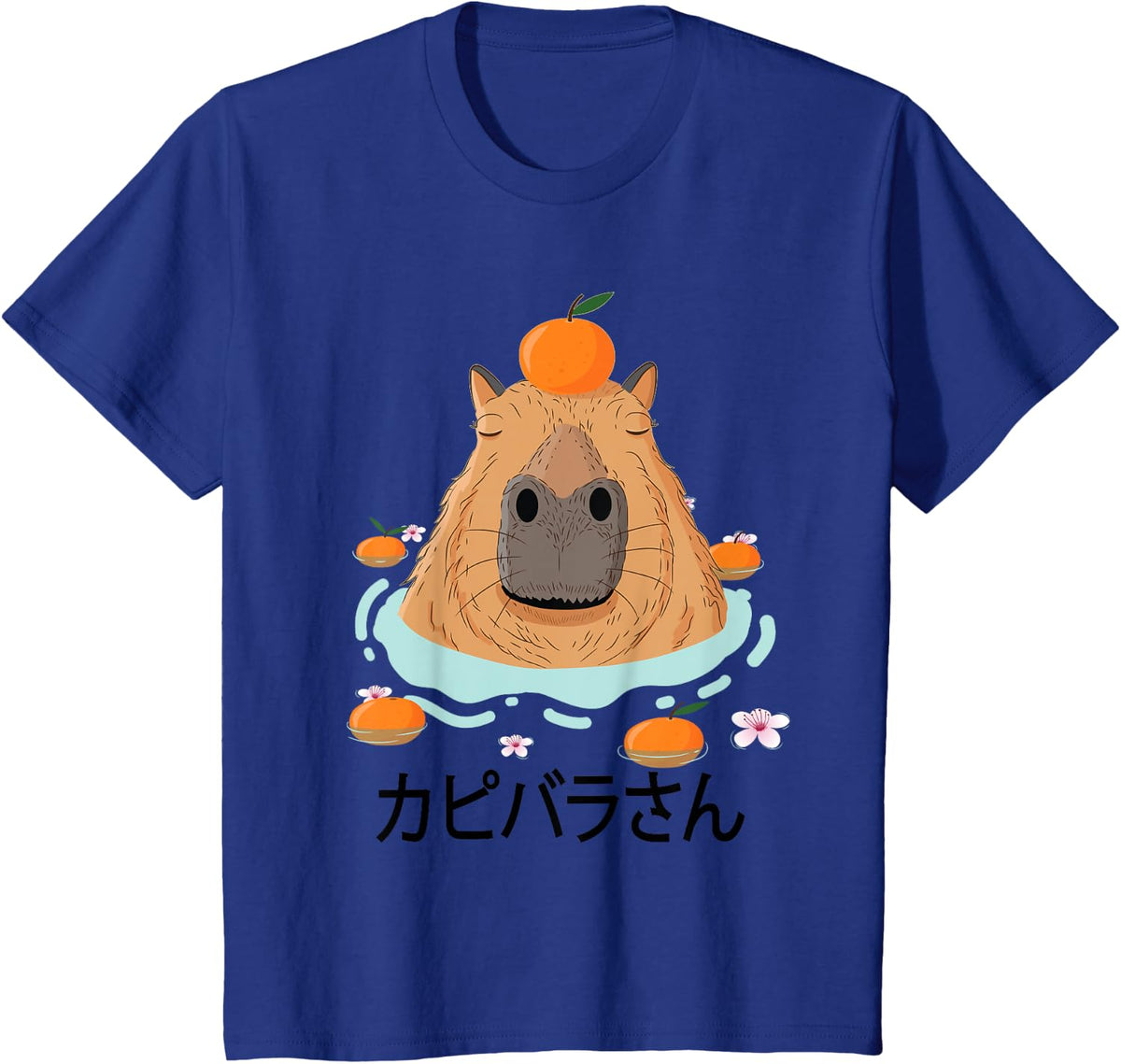 Kawaii Capybara with Orange On head Kapibara-san T-Shirt - Royal Blue