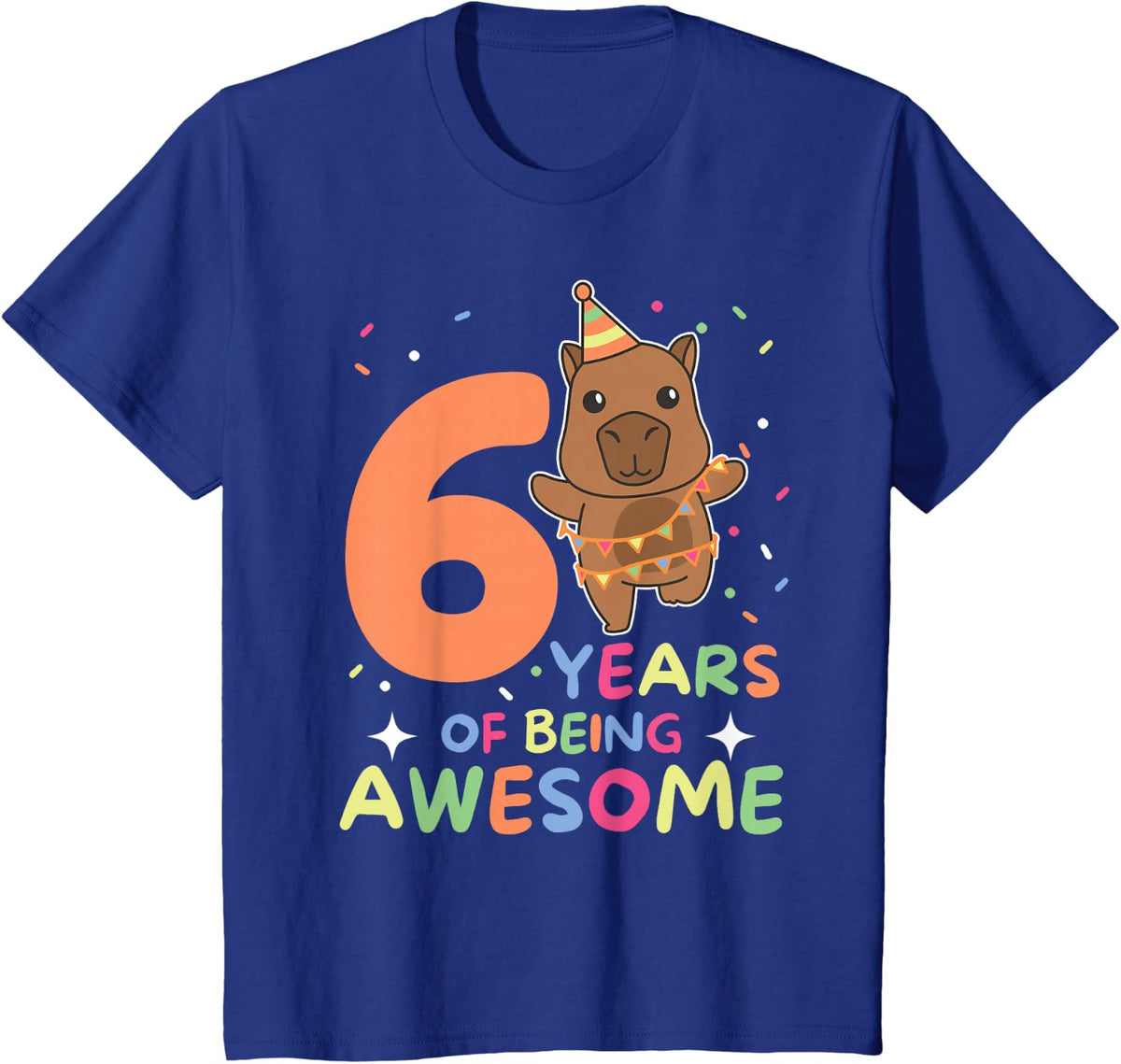 Kids Capybara for 6th Birthday for Children Six Years Old T-Shirt - Royal Blue