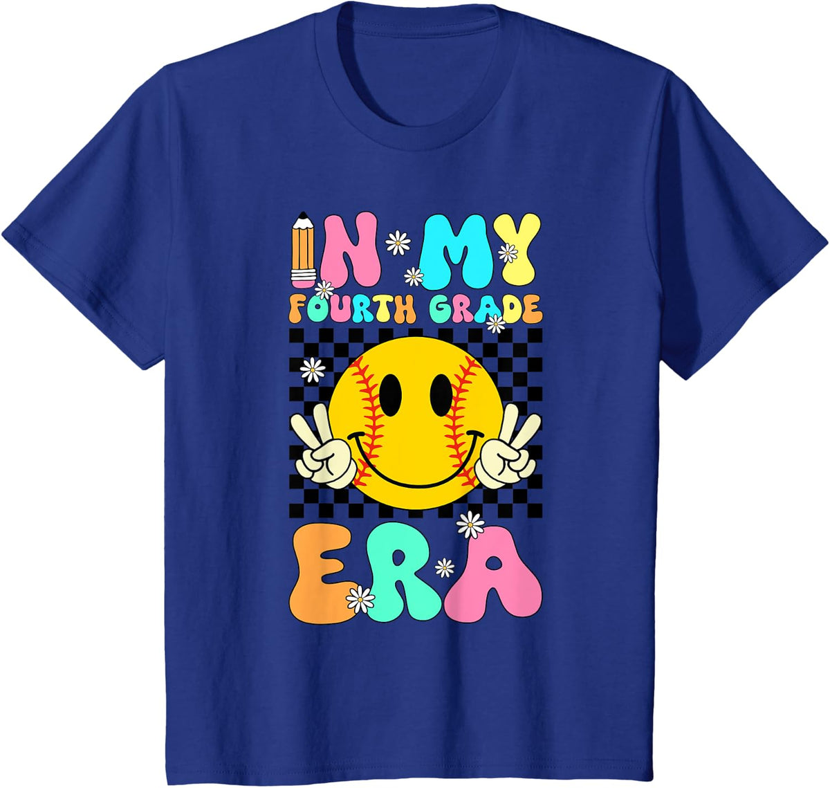 In My Softball Fourth Grade Era Retro Smile Face First Day T-Shirt - Royal Blue