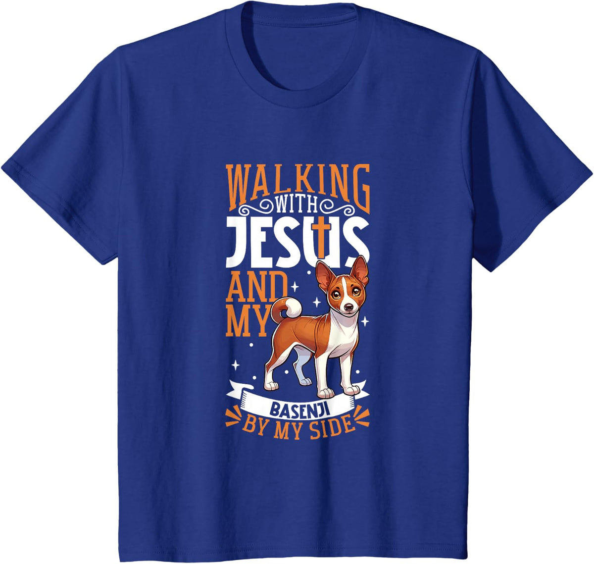 Jesus and Dog - Basenji T-Shirt - Royal Blue
