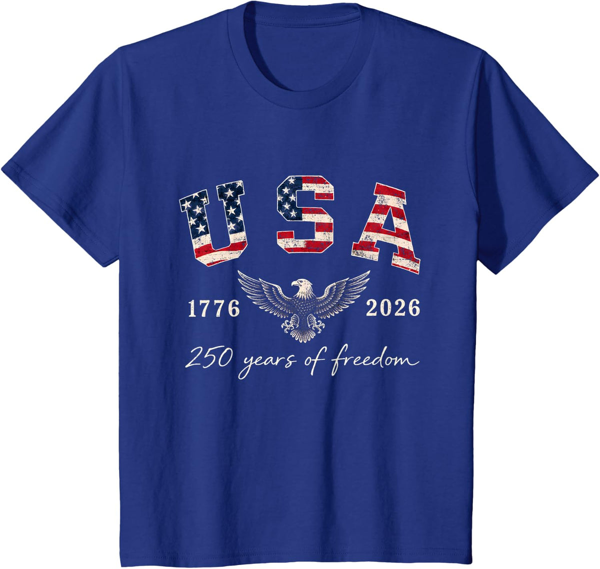 4th July 250th Anniversary USA 250 Years US Flag Patriotic T-Shirt - Royal Blue