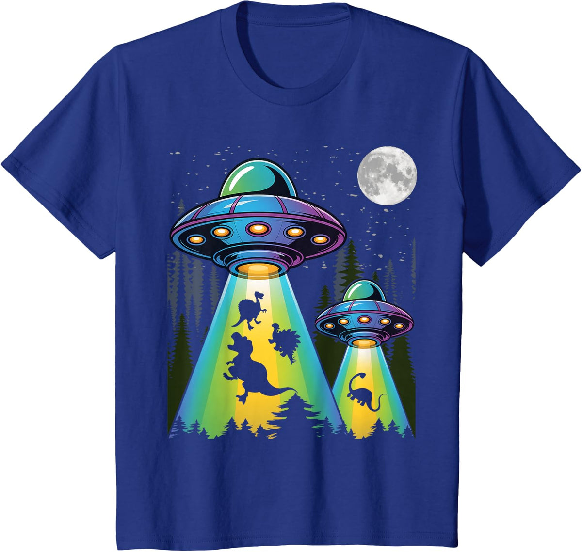 Cool Dinosaur Art for Men Women UFO Alien Abduction Dinosaur T-Shirt - Royal Blue
