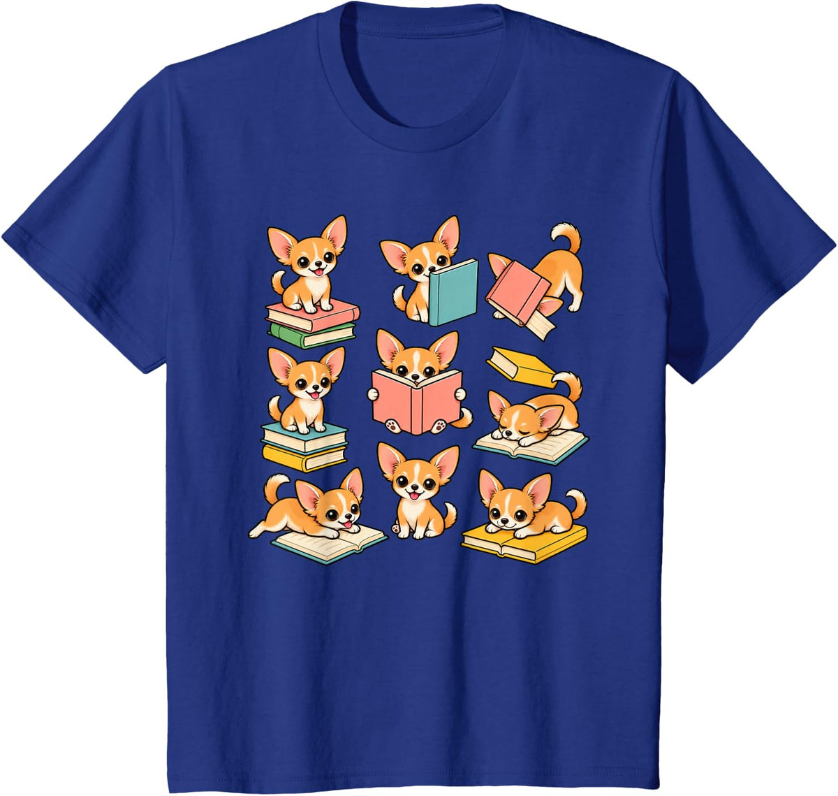 Funny Dog Chihuahua Reading Books T-Shirt - Royal Blue