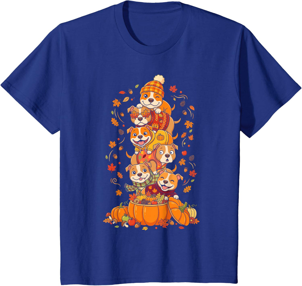 Autumn Pumpkin Fall Pitbull Thanksgiving Womens Mens Kids T-Shirt - Royal Blue