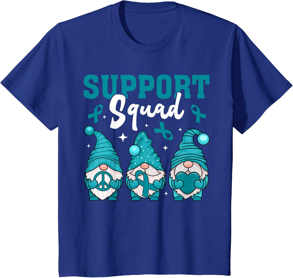 Support Squad Ovarian Cancer Awareness Gnomes & Teal Ribbon T-Shirt - Royal Blue