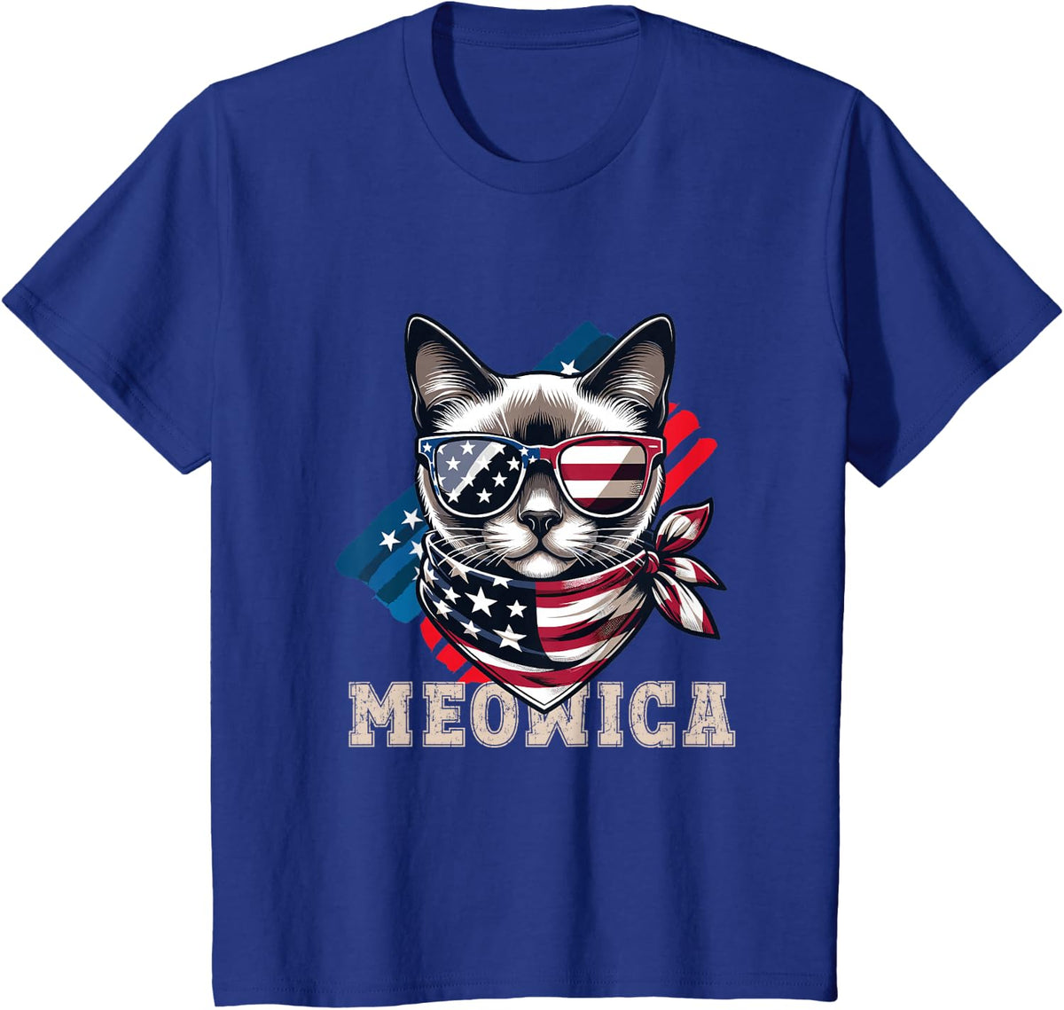 American Flag Funny Cat Meme Patriotic Meowica USA Apparel T-Shirt - Royal Blue
