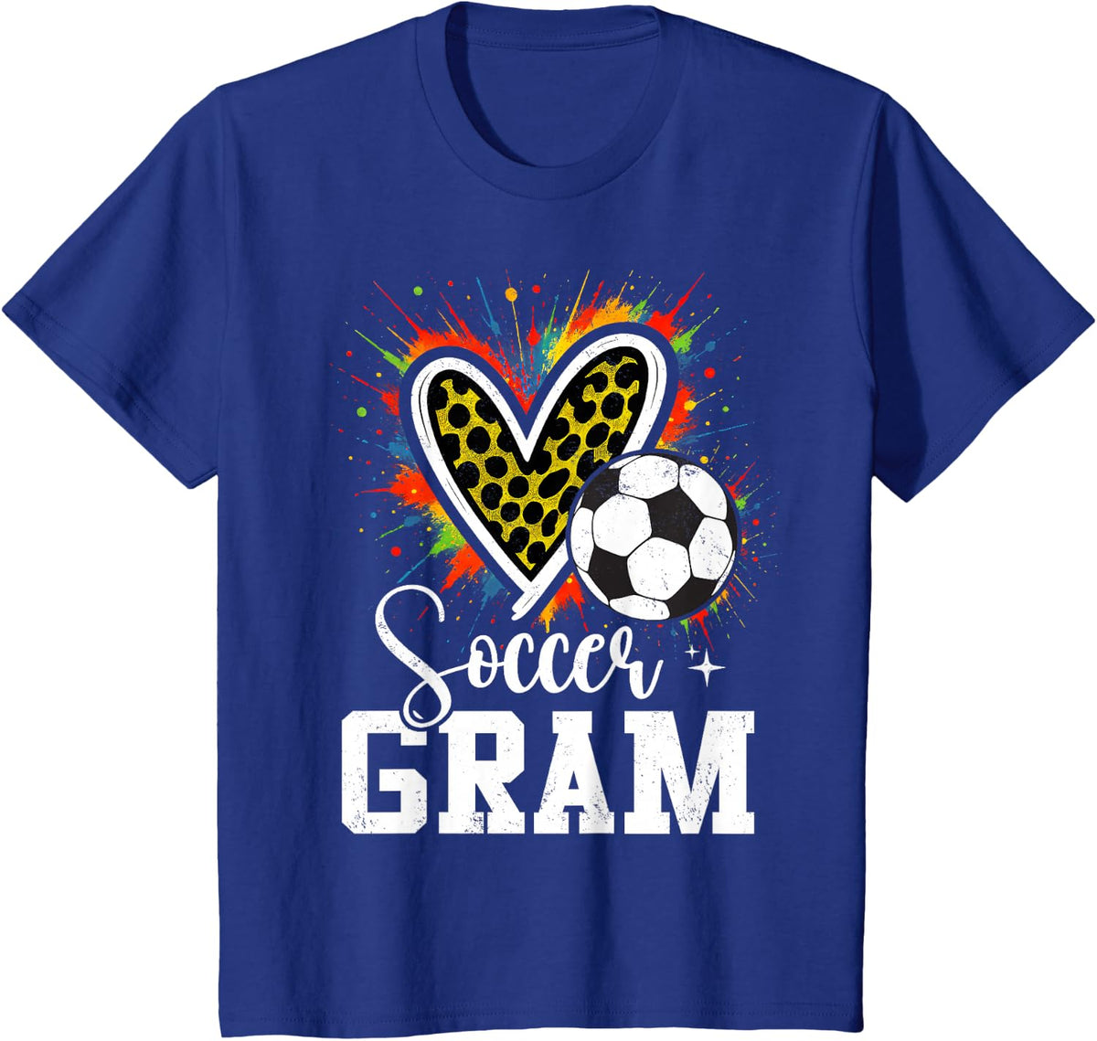 Soccer Gram Grandma Leopard Heart Colorful T-Shirt - Royal Blue
