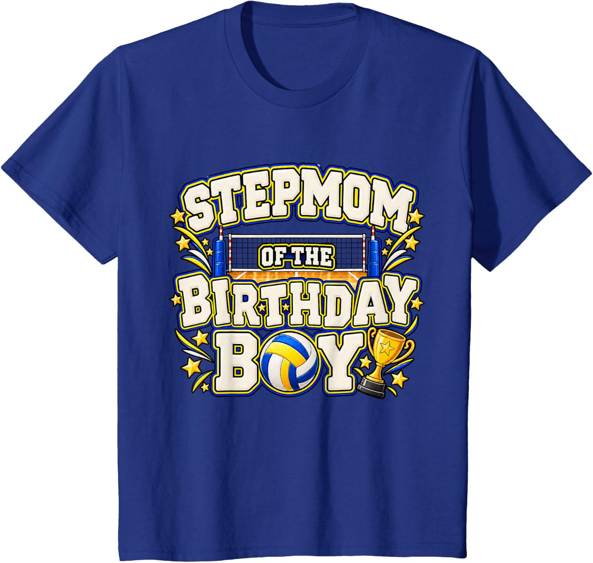 Stepmom of The Birthday Boy Volleyball Player Matching T-Shirt - Royal Blue