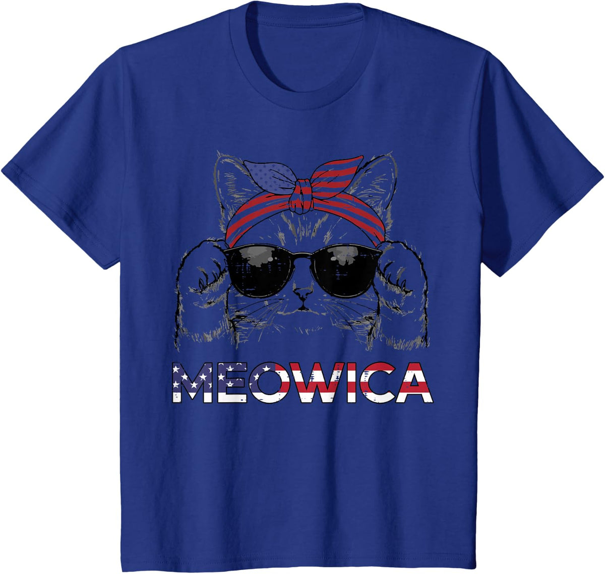 4th of July Cat Meowica USA Bandana Patriot Girls Kids Women T-Shirt - Royal Blue