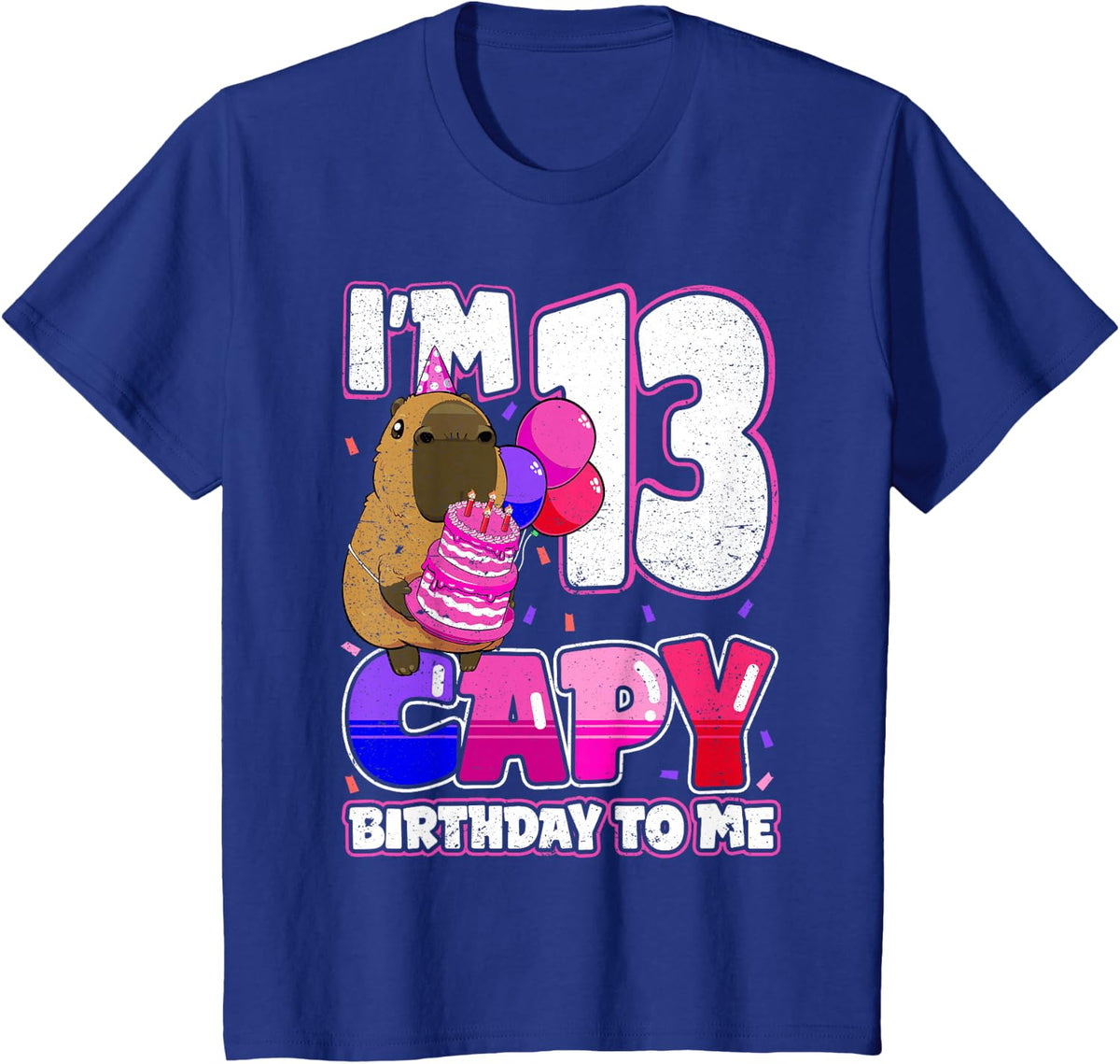 13 Years Capy Birthday to me Girls 13th Birthday Capybara T-Shirt - Royal Blue