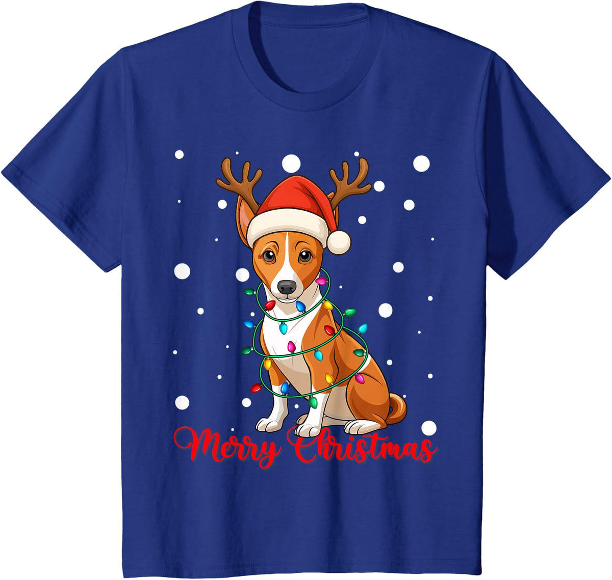 Merry Christmas Cute Basenji Dog Ugly Xmas Sweaters T-Shirt - Royal Blue