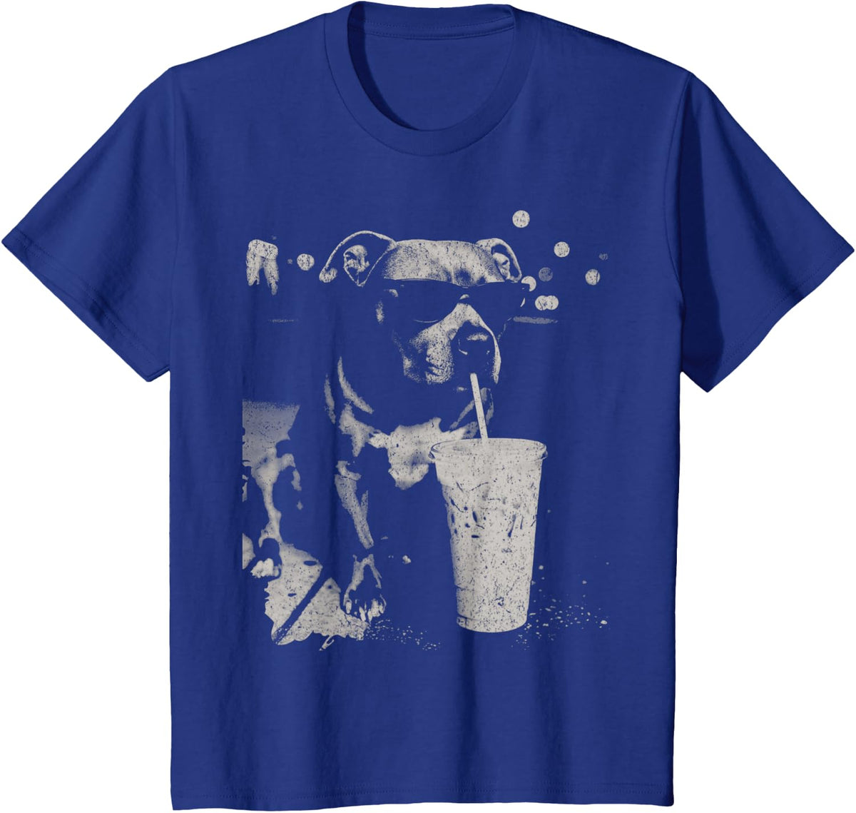 Funny Pitbull Sipping Iced Coffee Tees T Shirts for Dog Lovers Vintage Pittie - Royal Blue