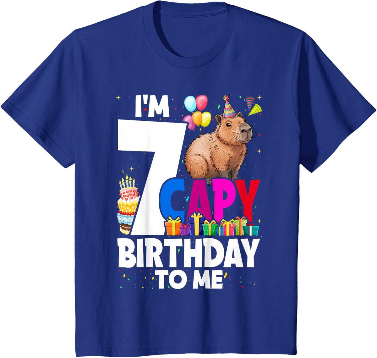 7 Years Capy Birthday To Me Girls 7th Birthday Capybara Tee T-Shirt - Royal Blue