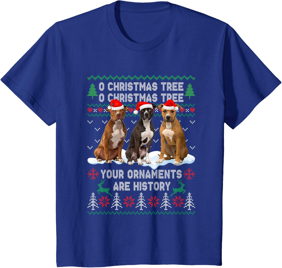 Cute Pitbull Dog Oh Christmas Tree Ugly Xmas T-Shirt Tee for Men Women - Royal Blue