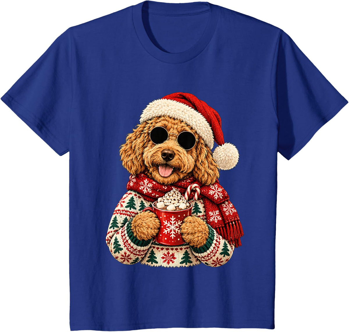 Funny Goldendoodle Christmas Dog Santa Hat Hot Cocoa Xmas T-Shirt - Royal Blue