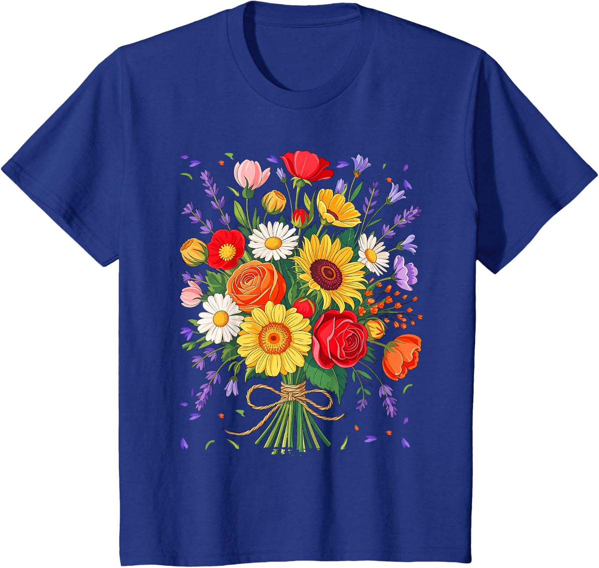 Vibrant Color Wildflower Bouquet Floral Subtle Pride Month T-Shirt - Royal Blue
