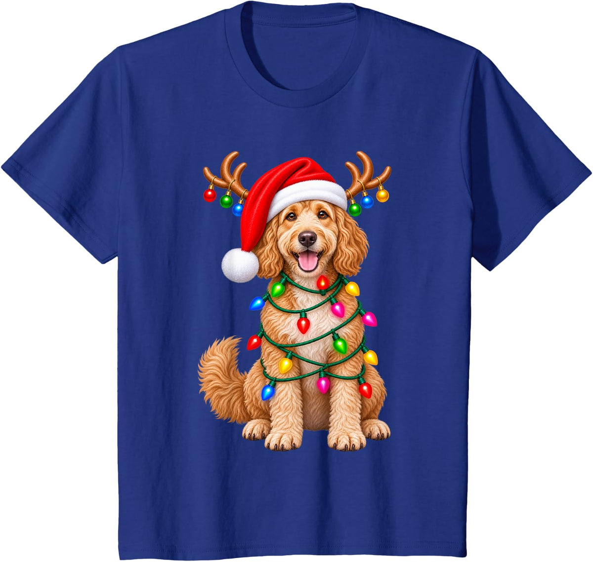 Goldendoodle Christmas Dog Reindeer Lights Pajama Xmas T-Shirt - Royal Blue