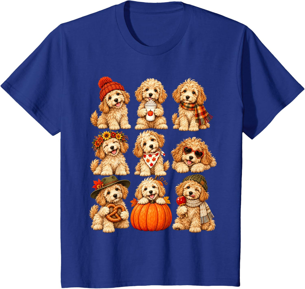 Cozy Dog Cute Goldendoodle Fall Dogs Pumpkin Autumn Fall T-Shirt - Royal Blue