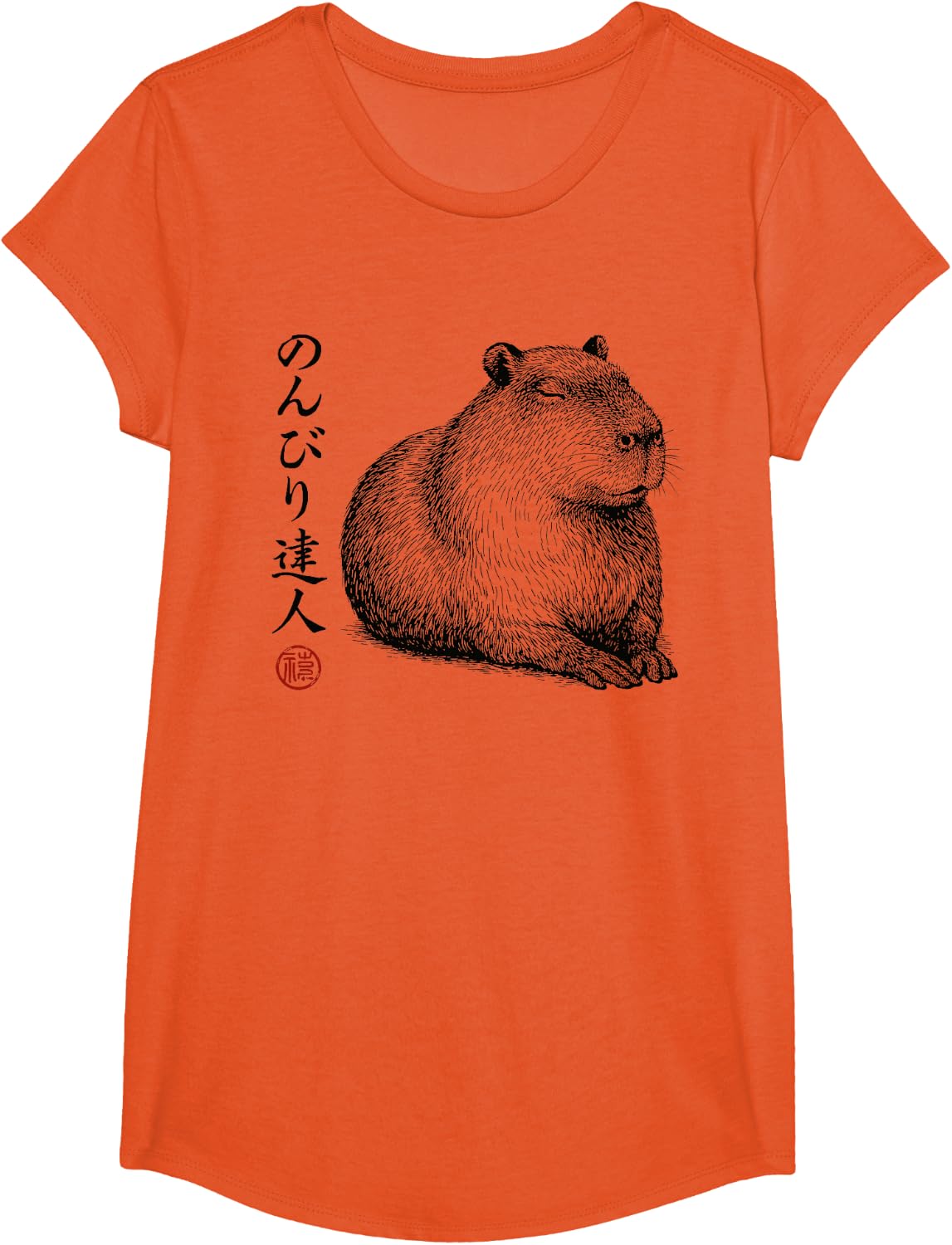 Vintage Relaxed Capybara Zen Master Retro Manga Style T-Shirt - Girls Orange