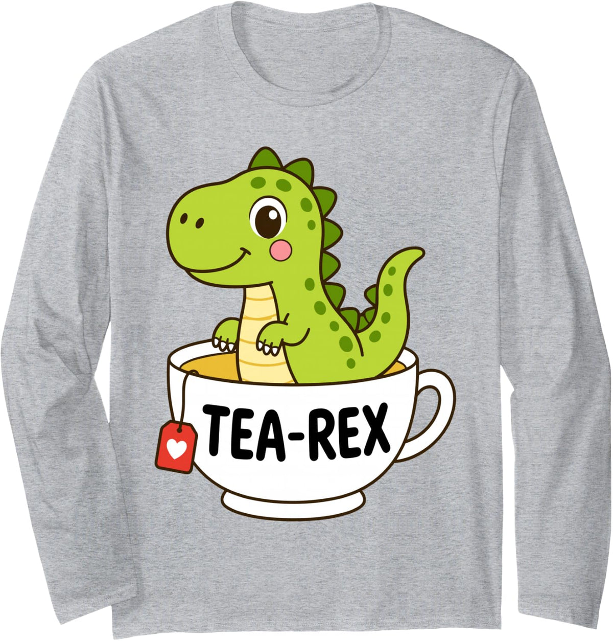 Tea Rex Design for Kids Boys Dinosaur Tea Drinker Tea Rex Long Sleeve T-Shirt - Adult Unisex Heather Grey