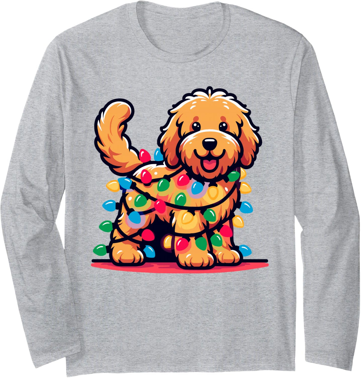 Goldendoodle Christmas Lights Xmas Puppy Golden Doodle Long Sleeve T-Shirt - Adult Unisex Heather Grey