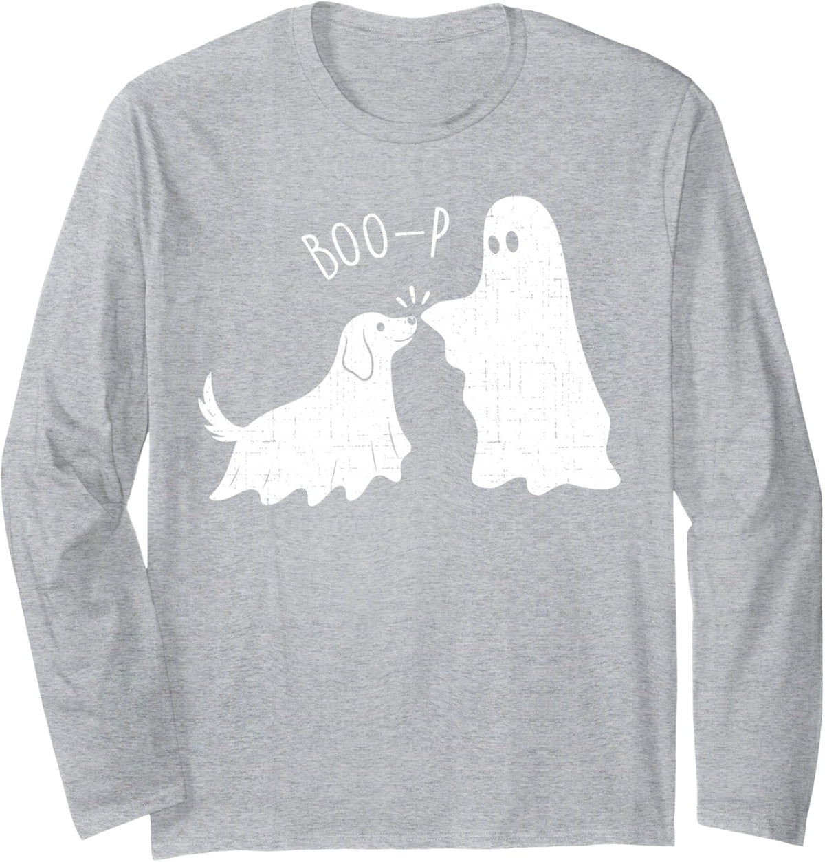 Boo Boo-p Dog Ghost Funny Halloween Dog Lovers Dog Mom Long Sleeve T-Shirt - Adult Unisex Heather Grey