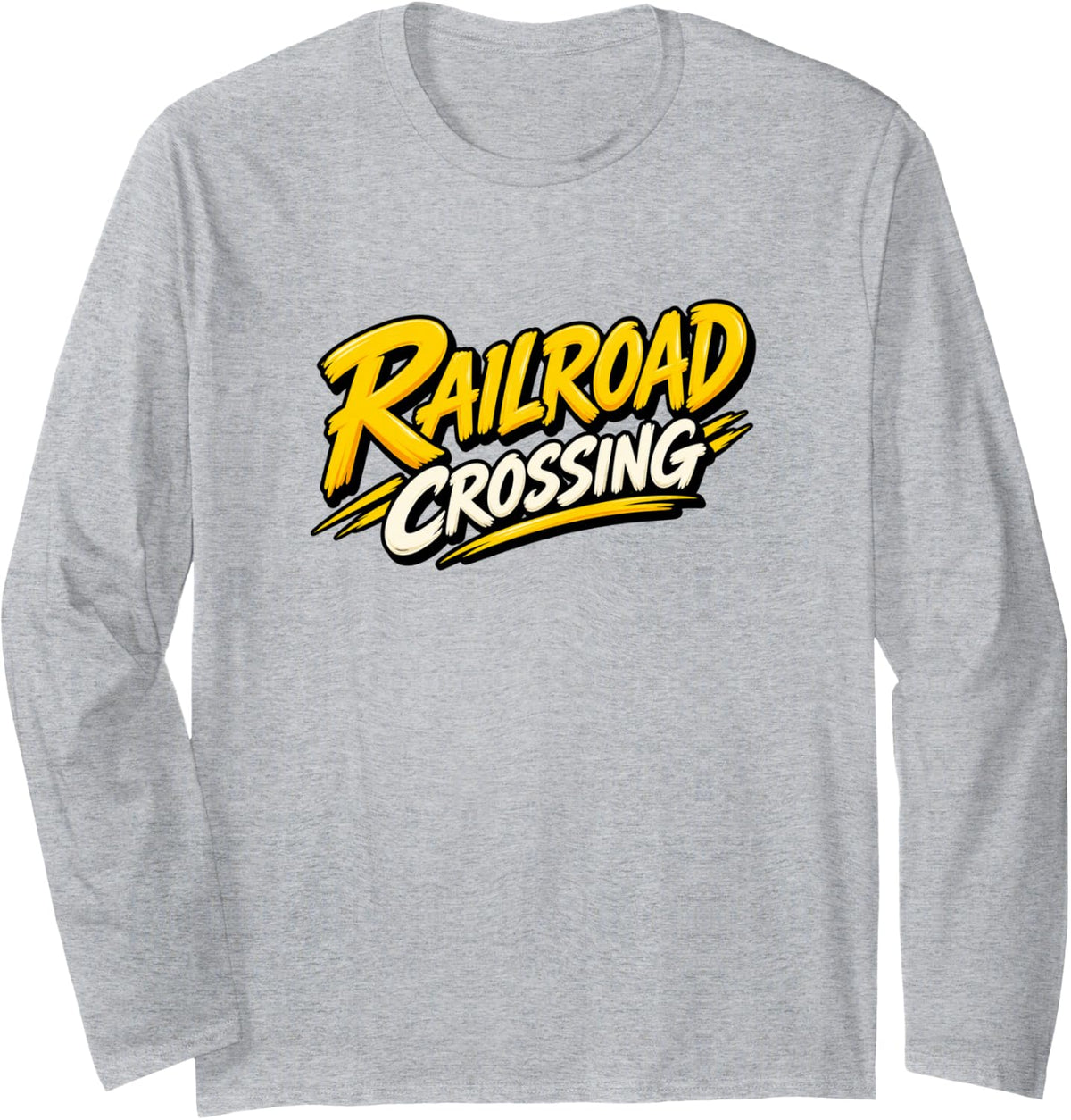 Railroad Crossing Railfan Train Humor Long Sleeve T-Shirt - Adult Unisex Heather Grey