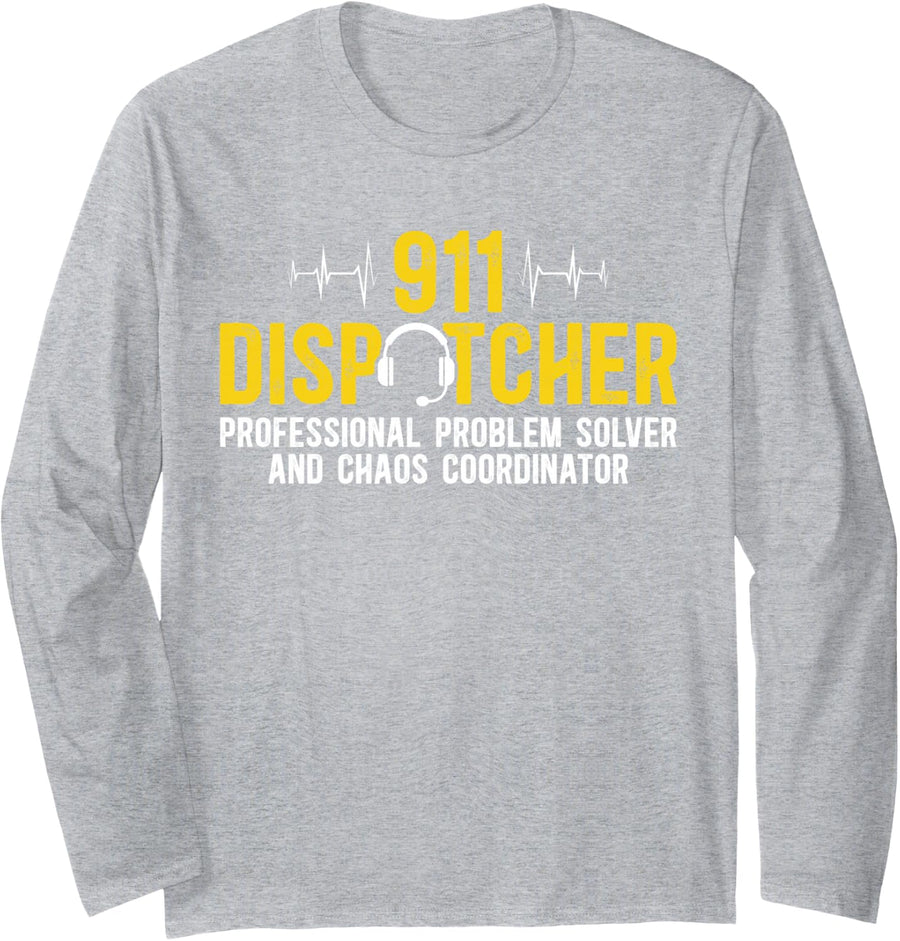 911 Dispatcher Definition 911 Emergency Dispatcher Long Sleeve T-Shirt - Adult Unisex Heather Grey