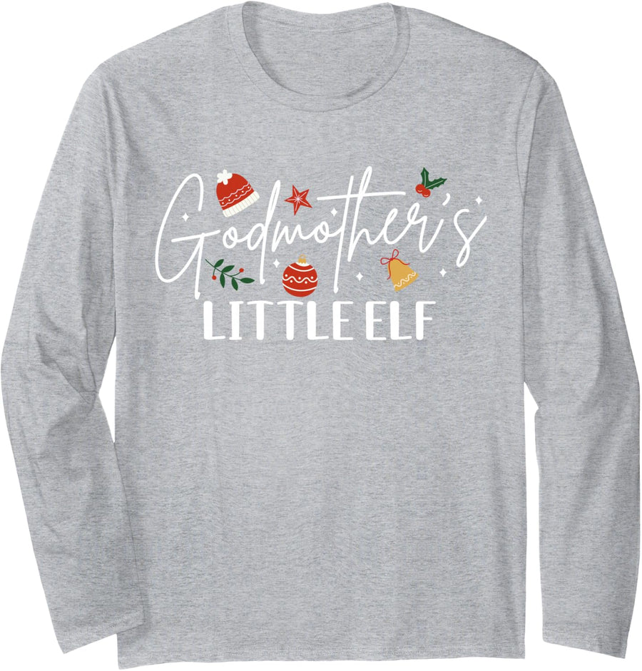 Godmother's Little Elf Godchild Christmas Xmas Long Sleeve T-Shirt - Adult Unisex Heather Grey