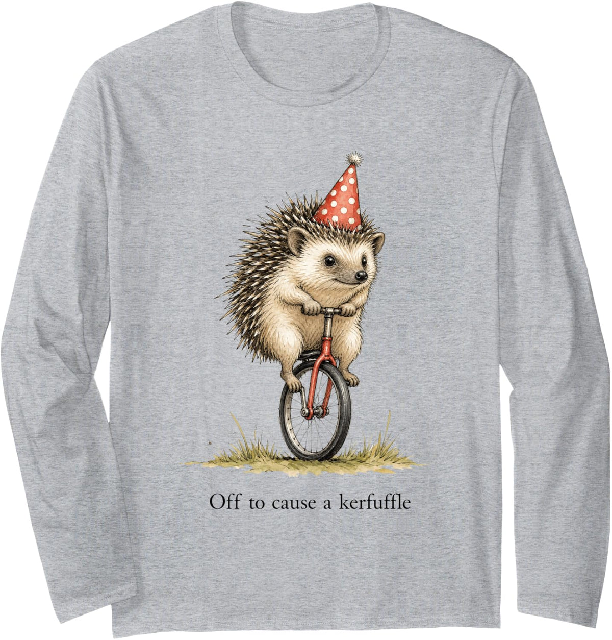 Funny Hedgehog Unicycle Celebration Forest Kerfuffle Kids Long Sleeve T-Shirt - Adult Unisex Heather Grey