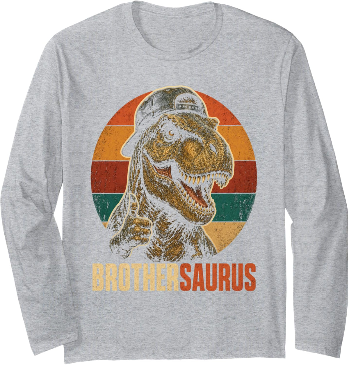 Dinosaur Brother Brothersaurus T Rex Saurus Family Matching Long Sleeve T-Shirt - Adult Unisex Heather Grey