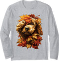 Fall Goldendoodle with Maple Leaves Cute Autumn Dog Long Sleeve T-Shirt - Adult Unisex Heather Grey