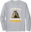 Boys Girls Kids I Did The Math Answer Capybara Meme Lover Long Sleeve T-Shirt - Adult Unisex Heather Grey