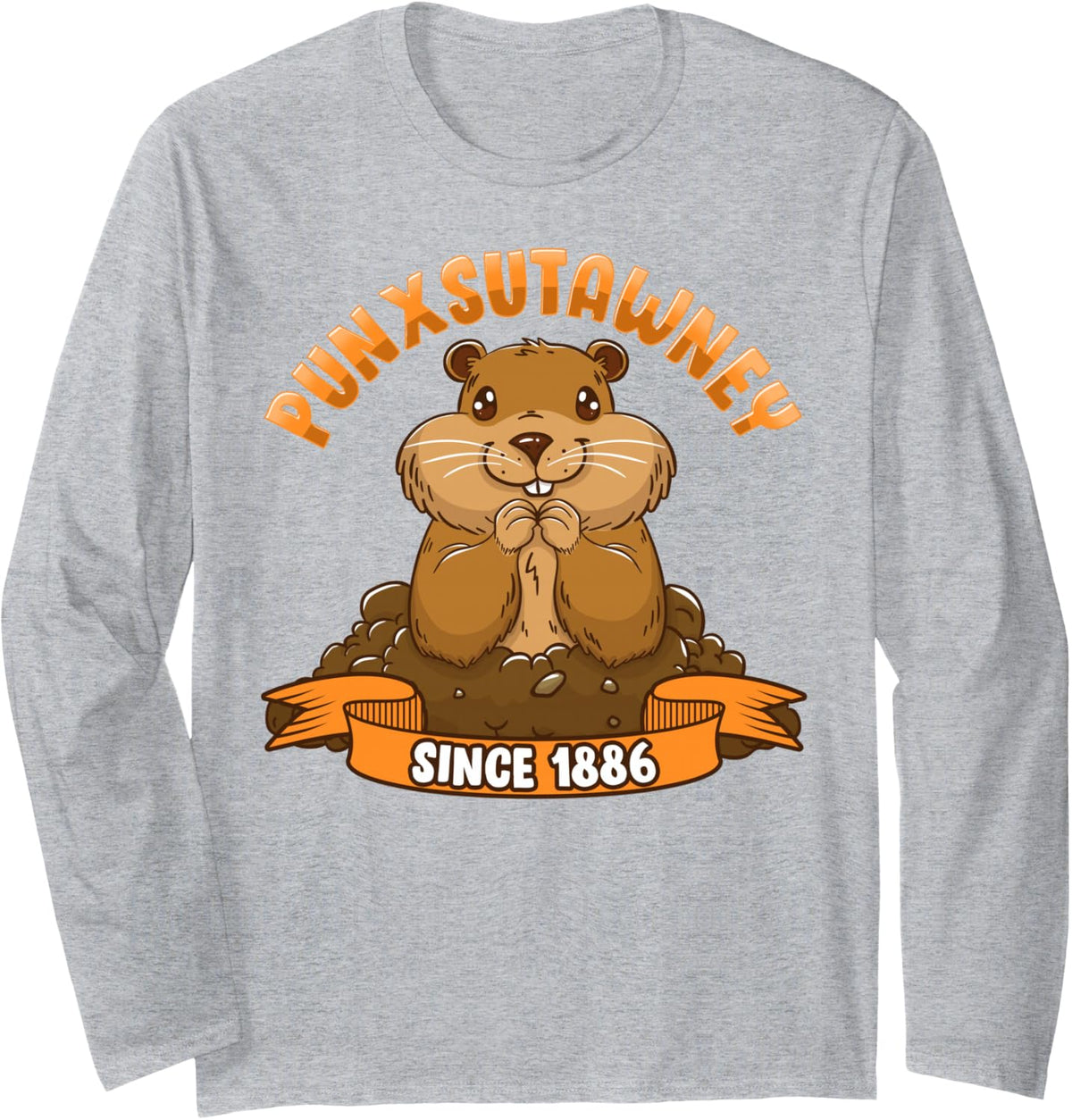 Funny Groundhog Day Phil Cute Ground Hog Punxsutawney Long Sleeve T-Shirt - Adult Unisex Heather Grey