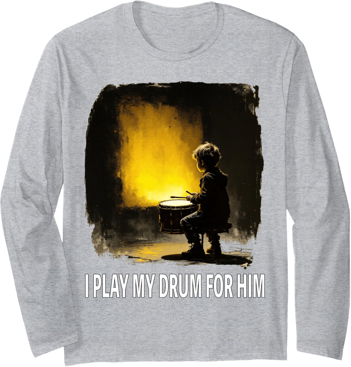 Play My Drum for Him Christian Christmas Drummer Boy Long Sleeve T-Shirt - Adult Unisex Heather Grey