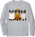Spooky Bernese Mountain Dog Pumpkin Ghost Halloween Long Sleeve T-Shirt - Adult Unisex Heather Grey